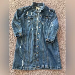 Preloved Distressed Denim Long Jacket